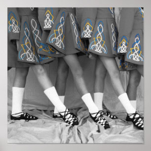 Irish Dancers Black and White Colour Embroidery Poster