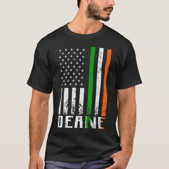 Irish DEANE Family American Flag Ireland Flag T-Shirt (Front)