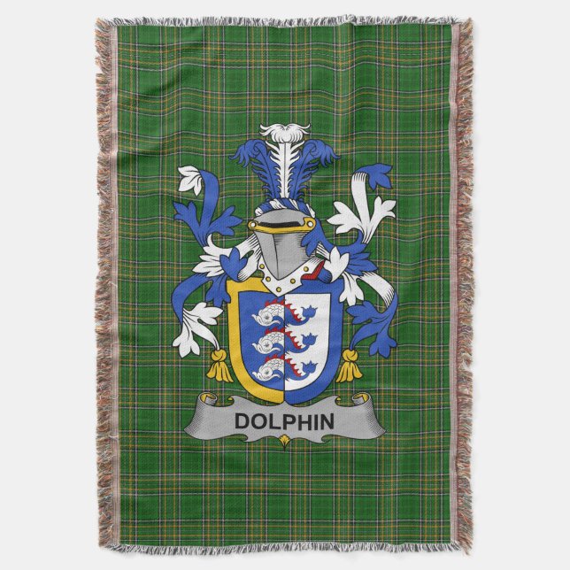  Irish Dolphin or Dolphyn Coat of Arms Family Cres Throw Blanket (Front Vertical)