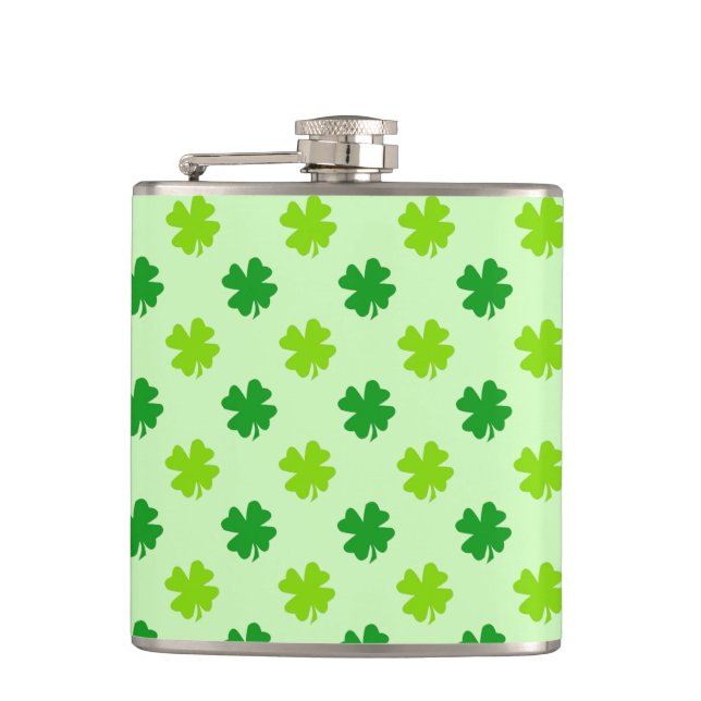 Irish Drinking Humour Booze Whiskey Green Samrocks Hip Flask (Front)