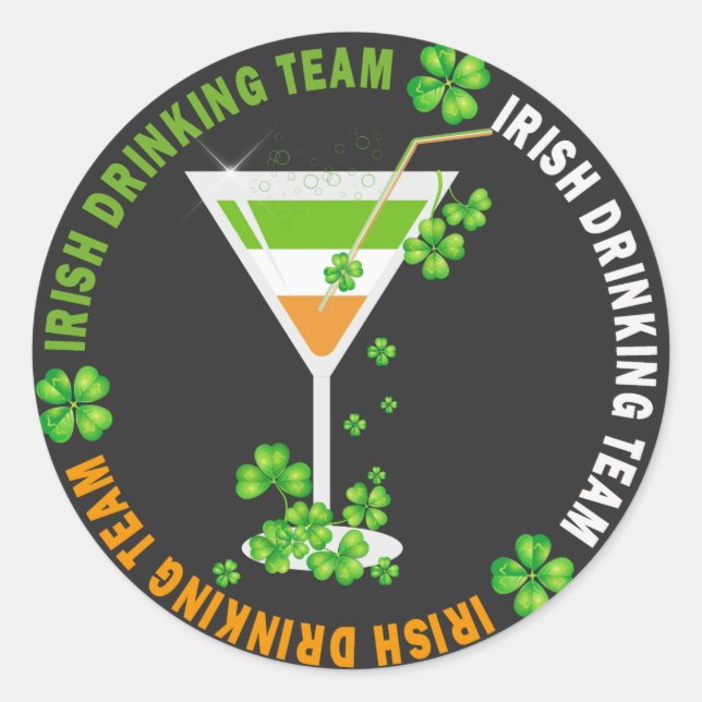 Irish Drinking Team Shamrock Cocktail Stickers (Front)