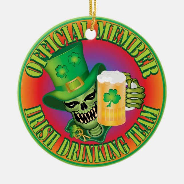 Irish Drinking Team Skull Ceramic Tree Decoration (Front)