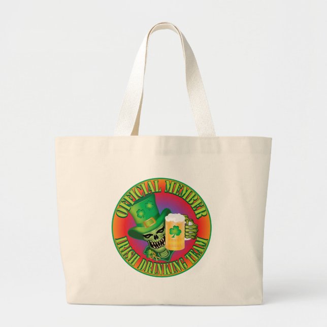 Irish Drinking Team Skull Large Tote Bag (Front)