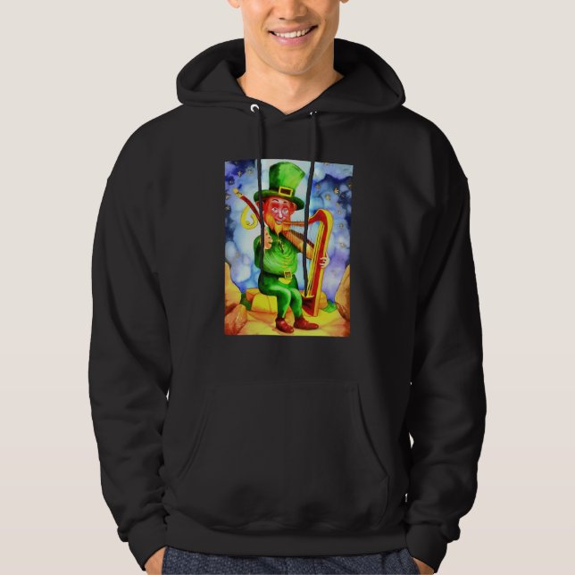 Irish Elf With Fiddle and Harp Hoodie (Front)