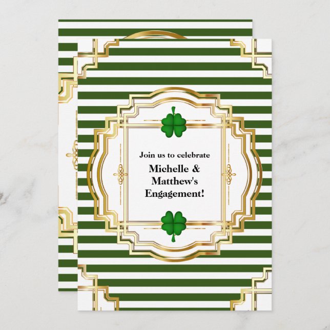 Irish engagement celebration party shamrock clover invitation (Front/Back)