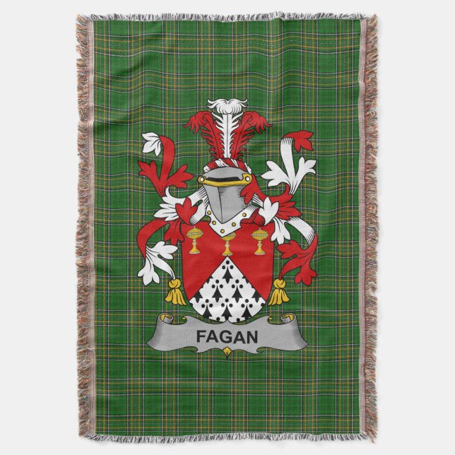  Irish Fagan Coat of Arms Family Crest Ireland Throw Blanket (Front Vertical)
