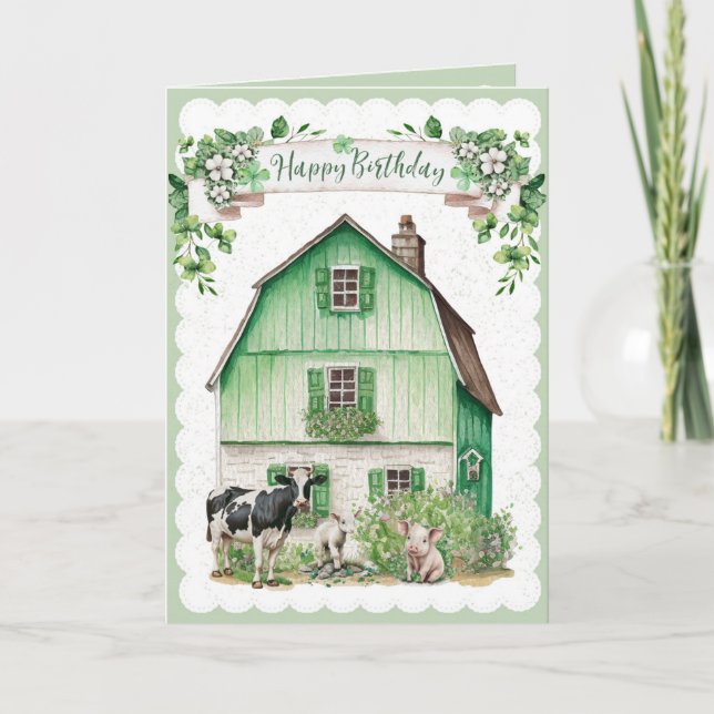 Irish Farmhouse | Green Barn | Birthday Card (Front)
