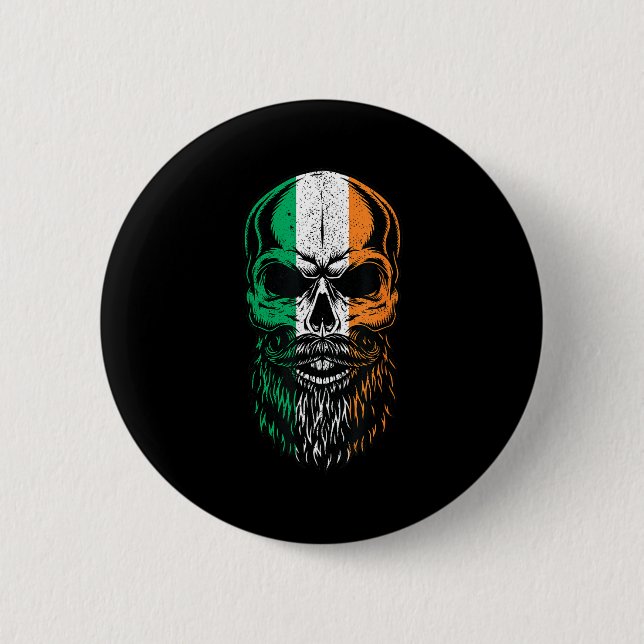 Irish Flag Bearded Skull Head Saint Patrick's Day  6 Cm Round Badge (Front)