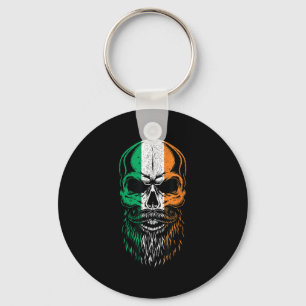 Irish Flag Bearded Skull Head Saint Patrick's Day Key Ring