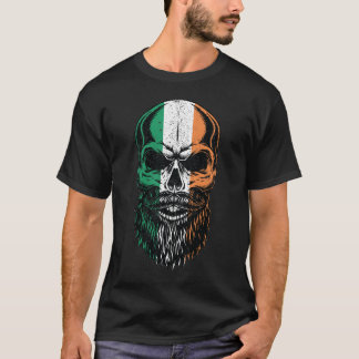 Irish Flag Bearded Skull Head Saint Patricks Day T-Shirt