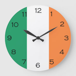 Irish Flag Black Numbers wccn Large Clock