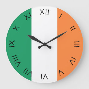 Irish Flag Black Roman Numbers wccn Large Clock