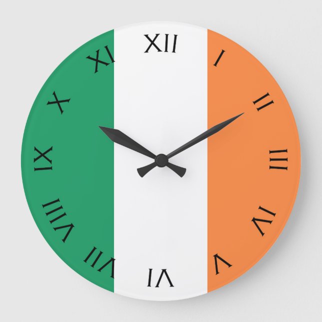Irish Flag Black Roman Numbers wccnt Large Clock (Front)