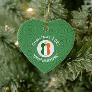 Irish Flag Christmas Angel Name Year Heart Ceramic Ornament