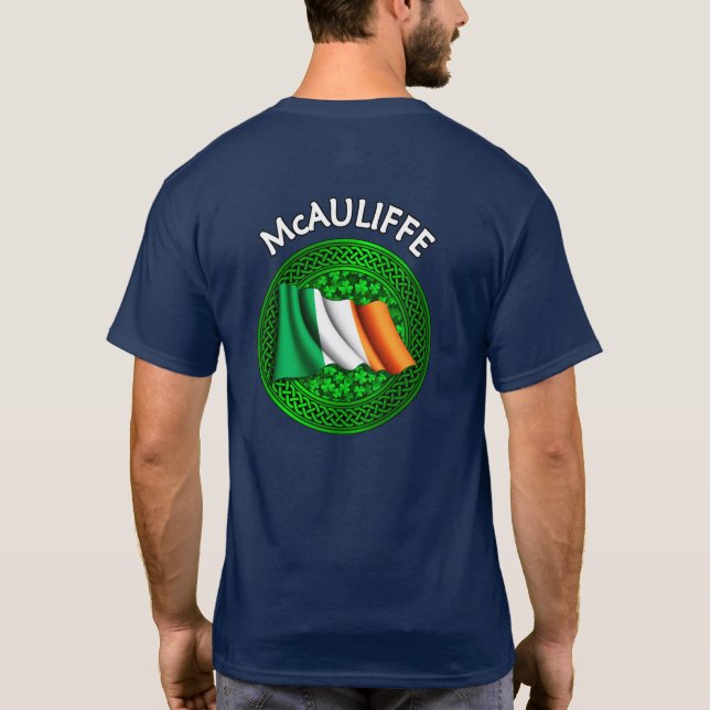 Irish Flag Clover Celtic Knot - McAuliffe T-Shirt (Back)
