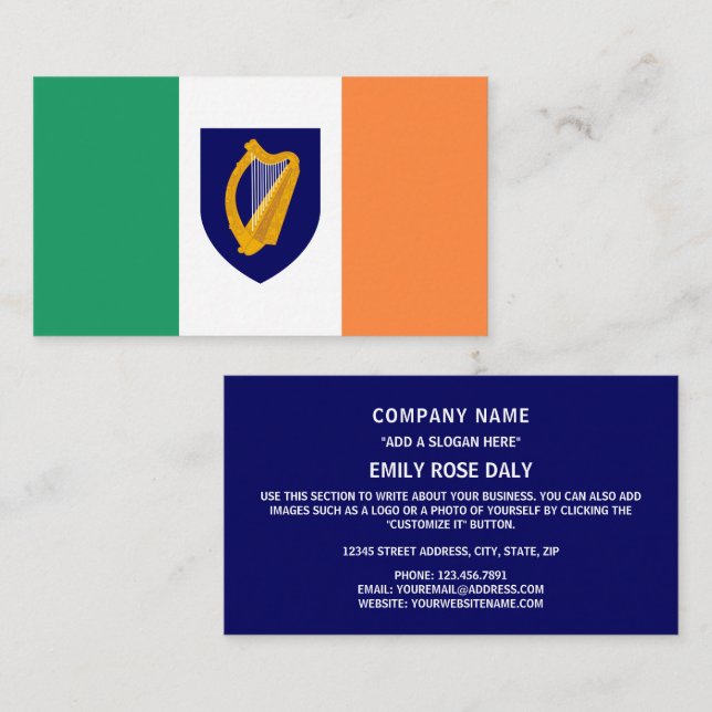 Irish Flag & Coat of Arms, Republic of Ireland Business Card (Front/Back)