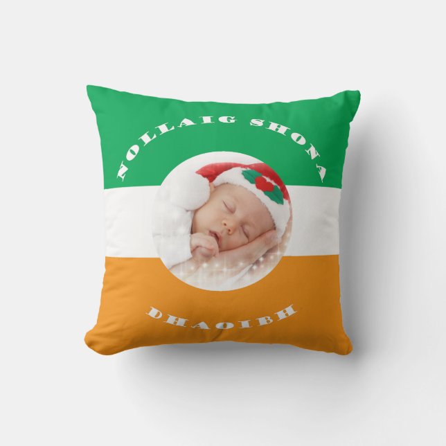 Irish Flag Colours Gaelic For Merry Christmas Phot Cushion (Front)