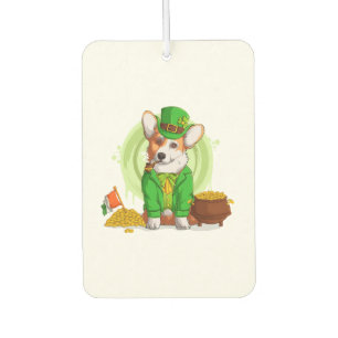 Irish Flag Corgi Dog Smoking a Pipe, Shamrock St P Car Air Freshener