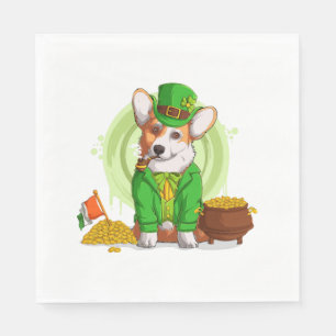 Irish Flag Corgi Dog Smoking a Pipe, Shamrock St P Napkin