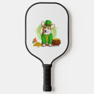 Irish Flag Corgi Dog Smoking a Pipe, Shamrock St P Pickleball Paddle