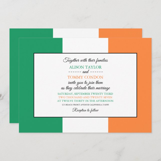 Irish Flag, Flag of Republic of Ireland Wedding Invitation (Front/Back)