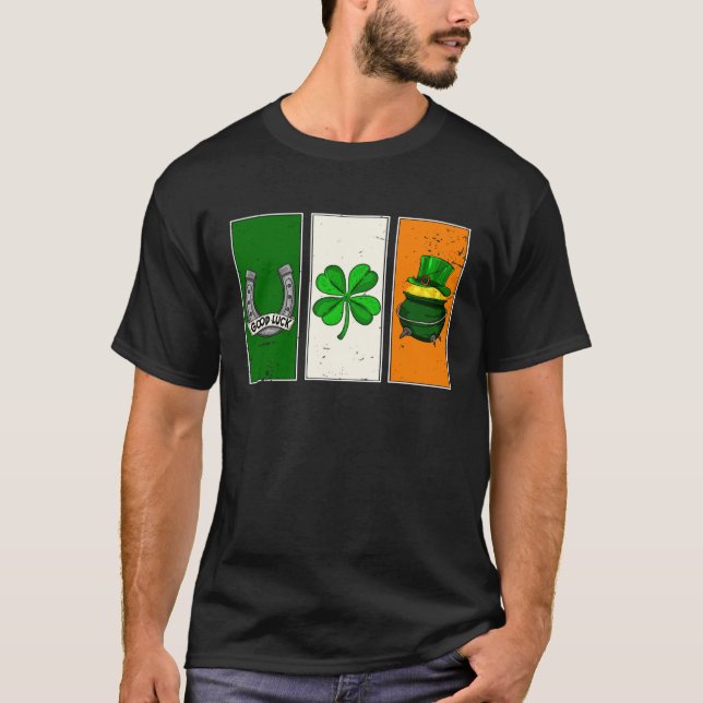 Irish Flag Green White Orange Horseshoe Leprechaun T-Shirt (Front)