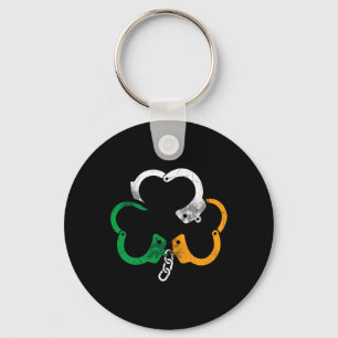 Irish Flag Handcuffs Shamrock Police St. Patrick's Key Ring