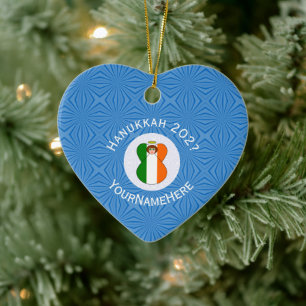 Irish Flag Hanukkah Angel Name Year Heart Ceramic Ornament