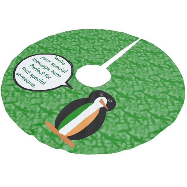 Irish Flag Holiday Ms. Penguin Talking Brushed Polyester Tree Skirt (Angled)