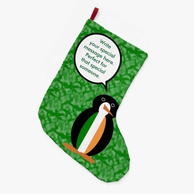 Irish Flag Holiday Ms. Penguin Talking Large Christmas Stocking (Front (Hanging))