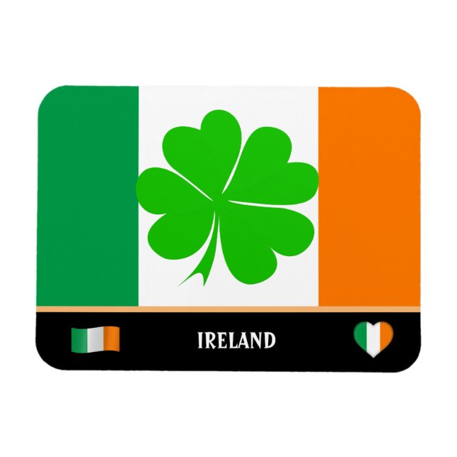 Irish Flag & lucky clover leaf / Ireland Magnet (Horizontal)