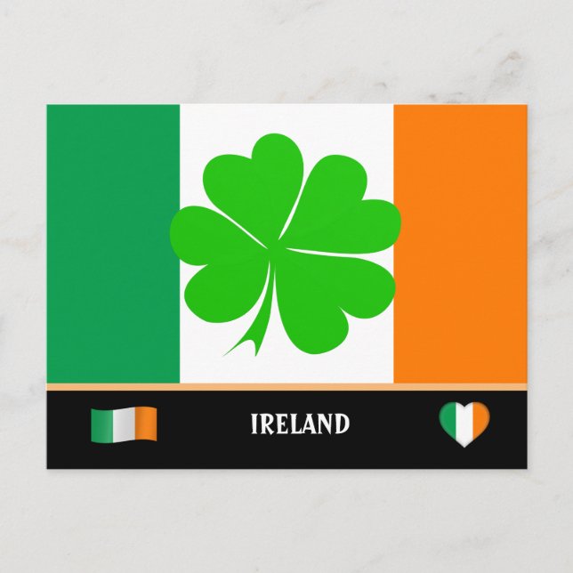 Irish Flag & lucky clover leaf / Ireland Postcard (Front)