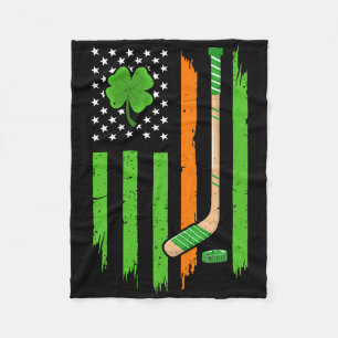 Irish Flag Lucky Shamrock Hockey Lover St Patricks Fleece Blanket