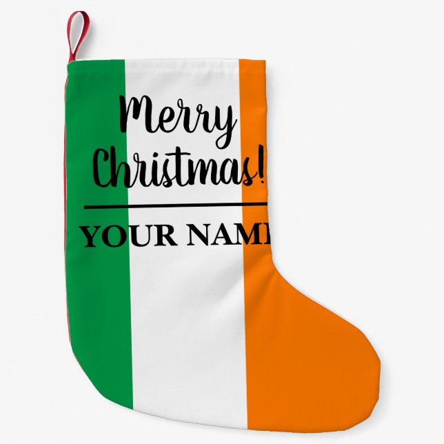 Irish flag of Ireland personalised name Holiday Small Christmas Stocking (Front)