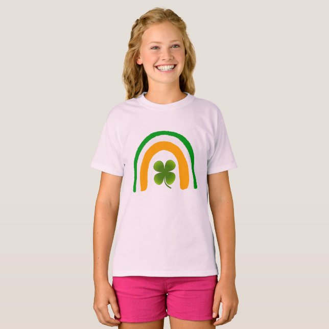 Irish Flag Rainbow Clover Shamrock T-Shirt Design (Front Full)