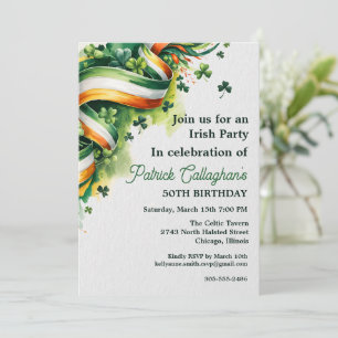 Irish Flag Ribbon Shamrock Green White Orange  Invitation