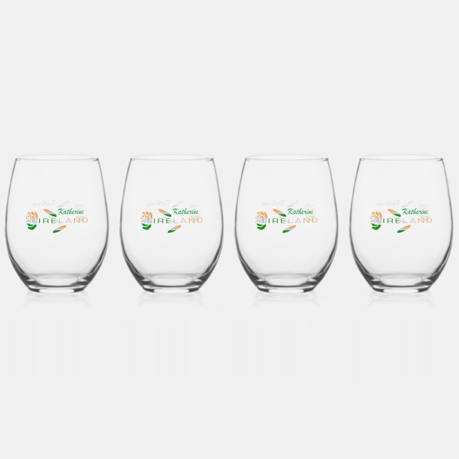 Irish Flag Rose Personalised Stemless Wine Glass (Front)