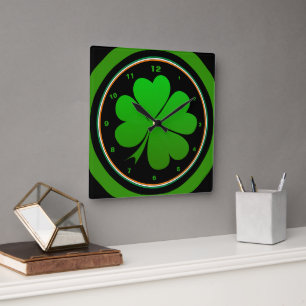 Irish Flag, Shamrock, Ireland Home, St Patrick Square Wall Clock