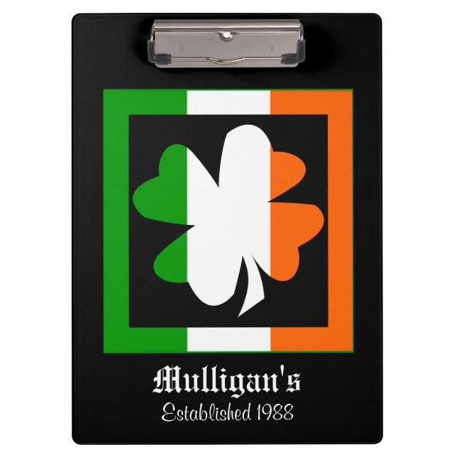 Irish Flag Shamrock Personalised Clipboard (Front)