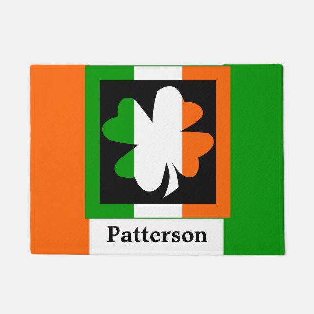 Irish Flag Shamrock Square Personalised Doormat (Front)