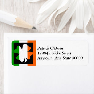 Irish Flag Shamrock Square Return Address Label