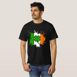 Irish Flag Shamrock St Patricks Day Black Graphic  T-Shirt