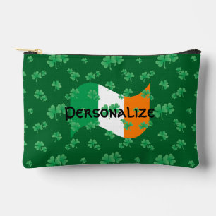 Irish Flag Shamrocks Celtic Font Personalised Accessory Pouch