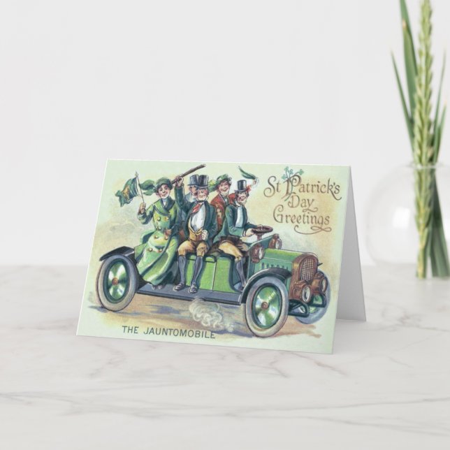 Irish Flag Shillelagh Green Car Shamrock Card (Front)