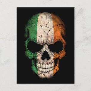 Irish Flag Skull on Black Postcard