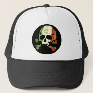 Irish flag skull trucker hat