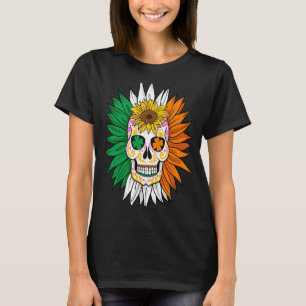 Irish Flag Sunflower Floral Sugar Skull St Patrick T-Shirt