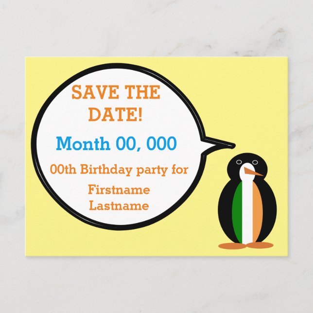 Irish Flag Talking Ms. Penguin Announcement Postcard (Front)