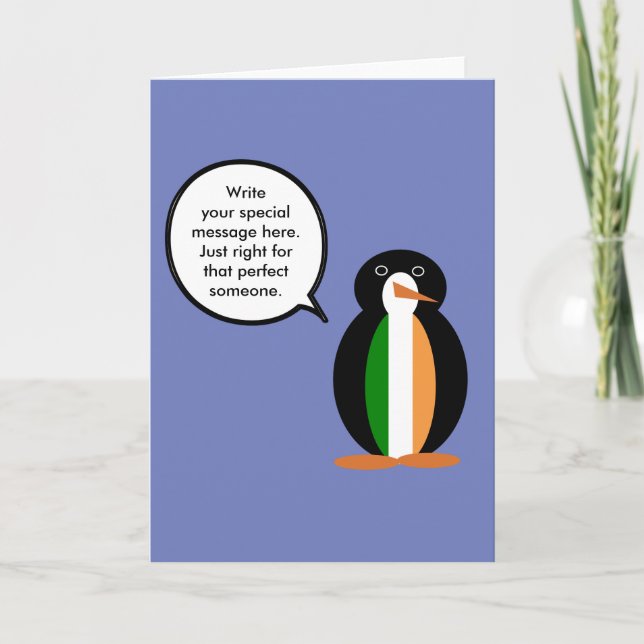 Irish Flag Talking Ms. Penguin  Card (Front)