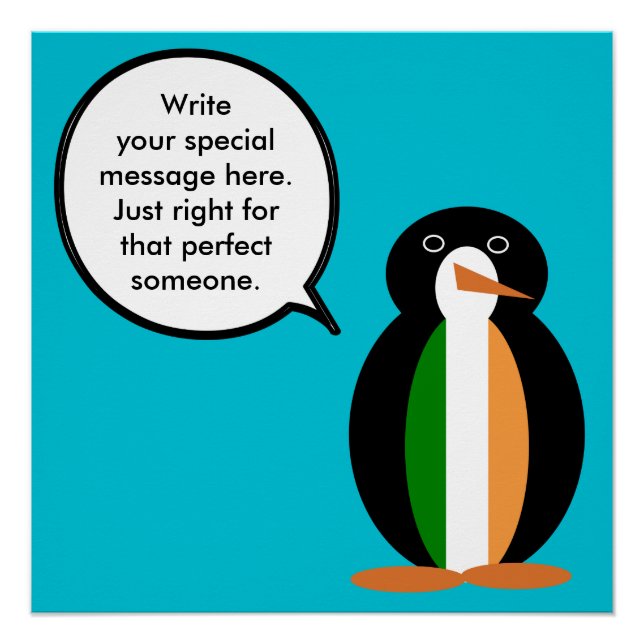 Irish Flag Talking Ms. Penguin Personalised Poster (Front)